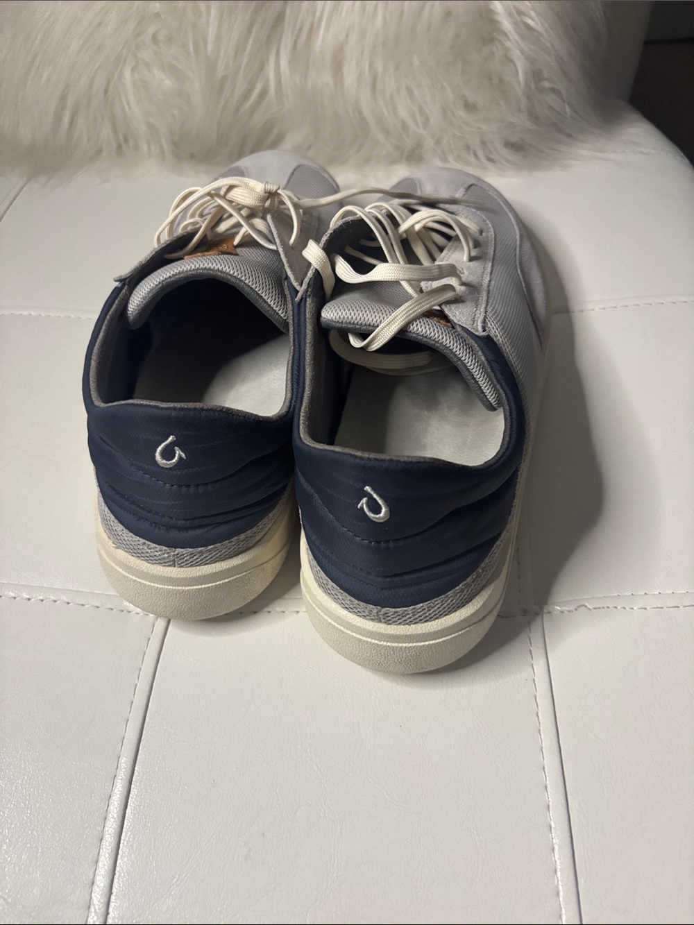 OluKai Men's Low-Top Sneakers in Light Gray with Cream Sole and Navy Heel - Picture 5 of 13